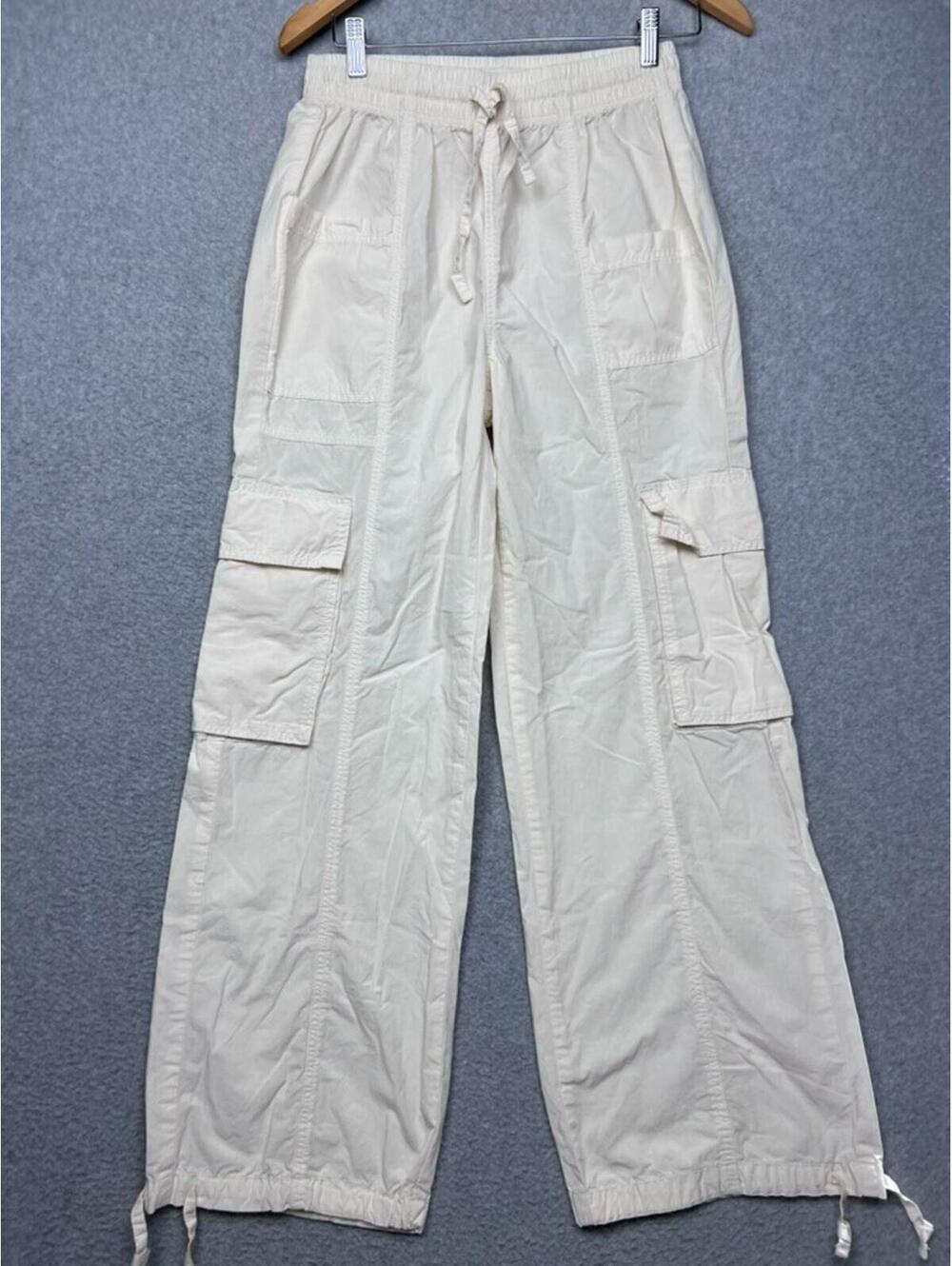 Aerie Ivory Wide Leg Cargo Pants XS Cotton High Waist Baggy Parachute Y2K Boho
